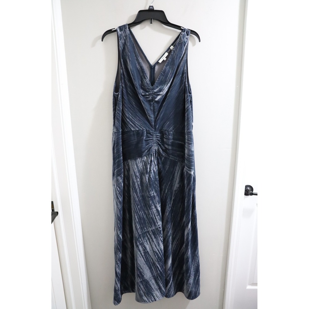 Vince Azure Slate Gray Size 16 Velvet Dress Cowl Neck Sleeveless Maxi Formal NEW